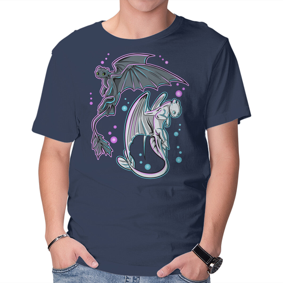 Unisex Crew Neck T-Shirt Couple Of Dragons Graphic Short Sleeve Casual Tee XL