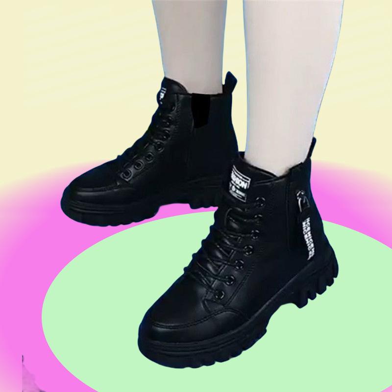 Martin Boots Autumn and Winter Thick Plush Snow Boots Women's Shoes Non-slip Waterproof Warm Leather Boots