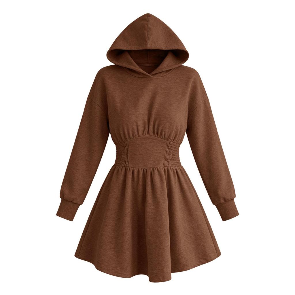 Women's Long Sleeve Hooded Sweatshirt with Ruffled Waist