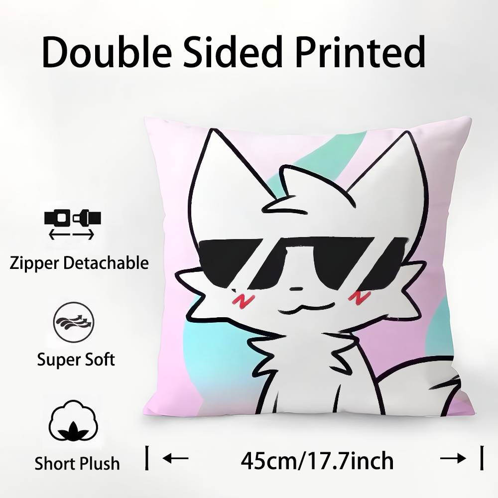 Cartoon B-Boykisser Silly Cat Pillow Case Square Double‑Sided Print Cushion Case For Sofa Home Bedchamber Decor Gift