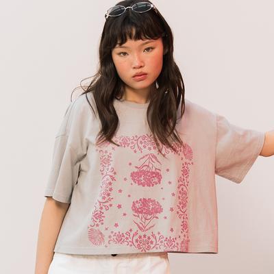 EDENIK Scarf Crop Short Sleeve T-Shirt_Gray