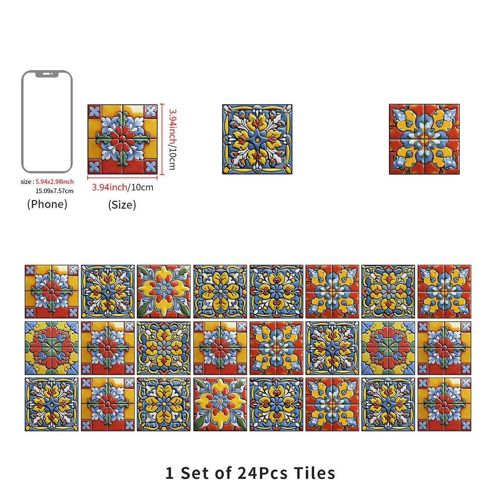 24PCS PVC Tile Decorative Decals Multicolor Wall Art Modern Wall Sticker Kitchen Ornament NHZ21