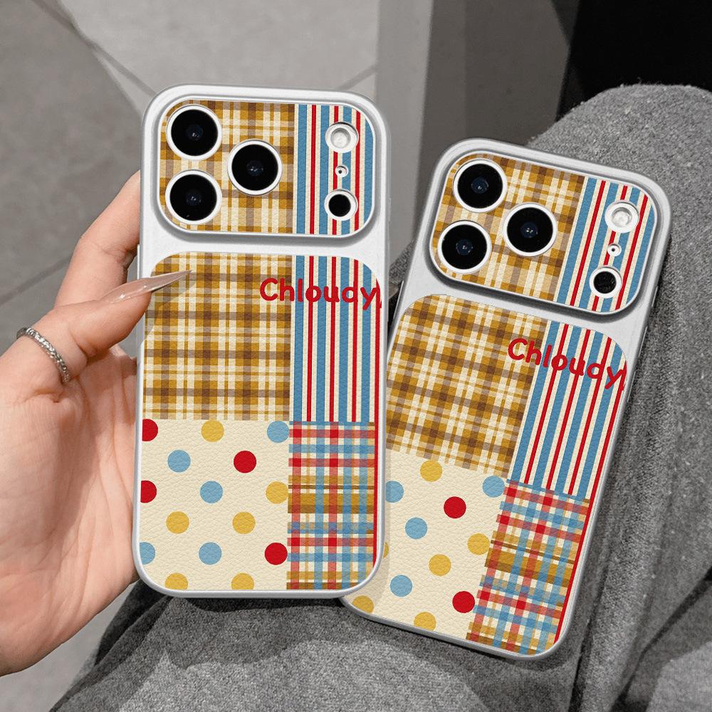 Applicable to iPhone17 plaid color dot soft case sticker leather mobile phone case 15pro/16/13 advanced 14pro niche