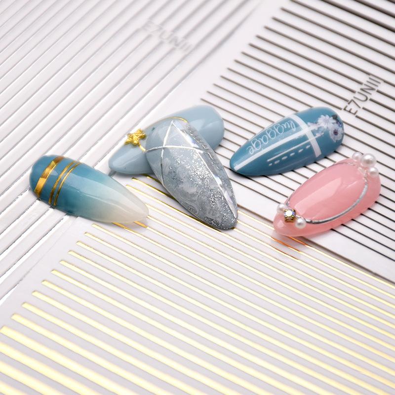 12Pcs/1pcs Nail Lines Strip Stickers Gold/Silver Metal CurveStrip Tape Decals Self-Adhesive Slider DIY Manicure Nail Art Sticker