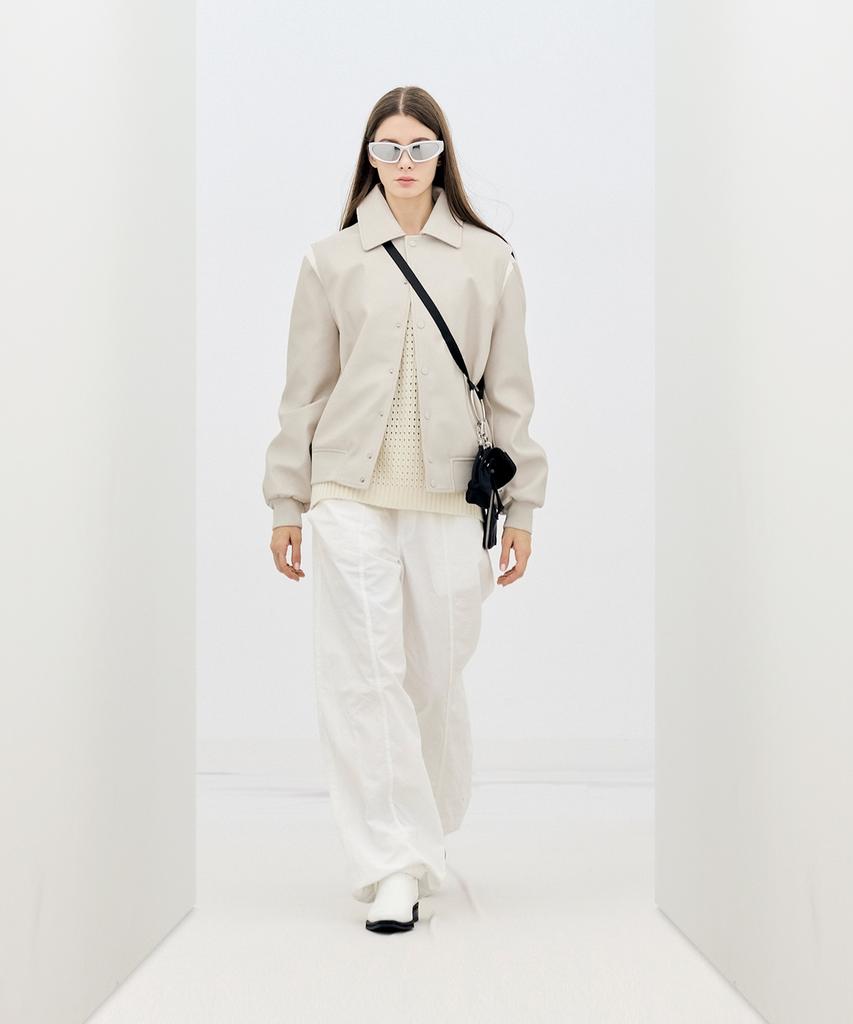 Ironyporno Whiteline 86-Iro199 Color Mix Varsity Leather Jacket Ivory