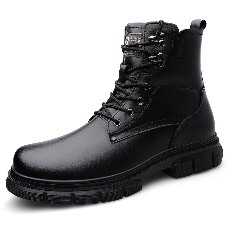 Men's Genuine Leather Casual Shoes Winter High Top Oxford Shoes Thick Sole Fleece Commuting Hiking Men's Ankle Boots Lace Up