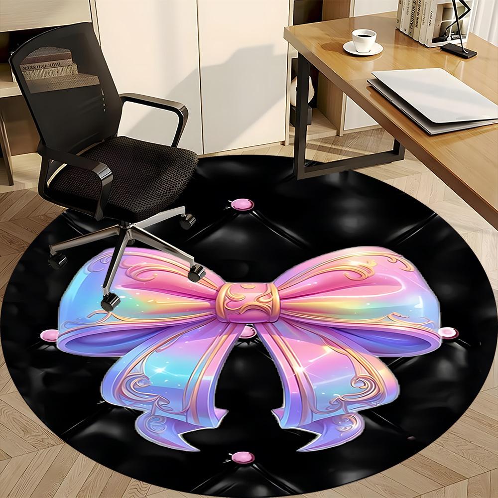 1pc Bowtie, Ribbon Office Round Rug, Carpet for Office, Gaming, Lightweight Round Floor Mat Yy260208077