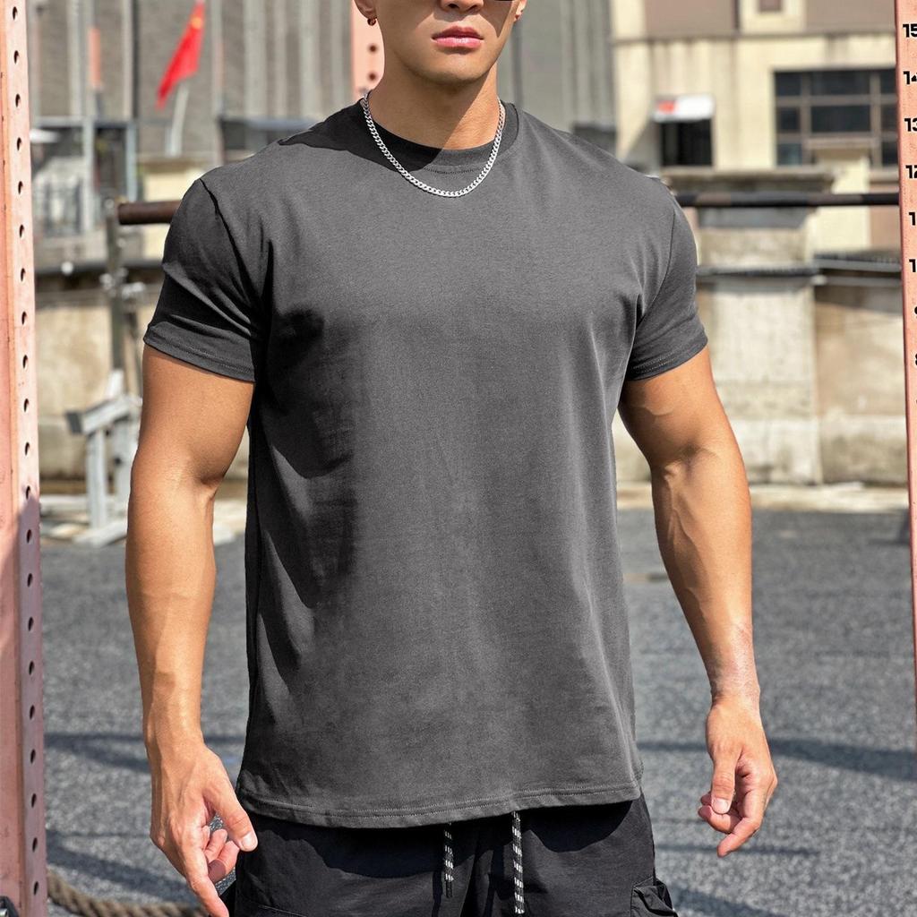 Men's Athletic T-Shirt with Shoulder Pads and Cuffs for Running and Fitness - Solid Color, American Style