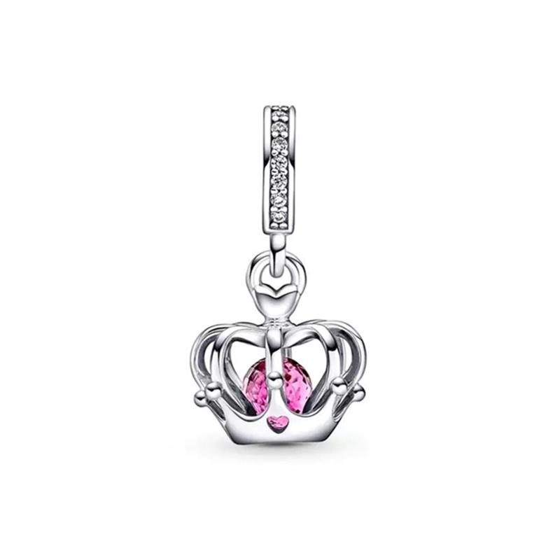 925 Silver-Plated Charms Jewelry Gift Sparkling Pink Air Balloon&Cherry Blossom Dangle Bead Fit Original Silver Bracelet