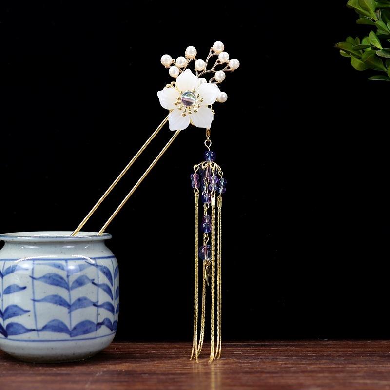 Handmade Retro Fairy Long Fringed Hairpin, Step Hairpin, Women's Ancient Costume Disc Hair Hairpin, Ancient Hanfu Headgear Accessories