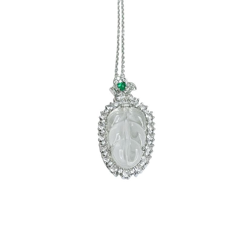 Lychee Frozen Imitation White Chalcedony String Bean Necklace Gourd Fulu Zircon Light Luxury Niche Buddha Gong Pendant Female