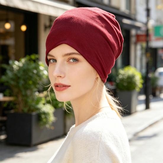 Headscarf Hat Mercerized Cotton Soft Breathable Wrinkle-Resistant Fabric Elastic Comfortable Fit Turban Hat Daily Wear