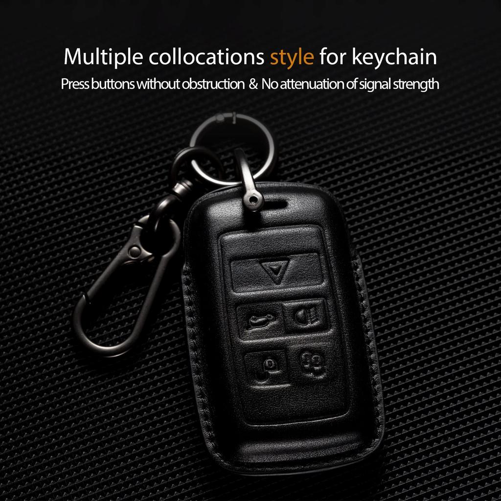 Smyfob Land Rover Key Fob Cover Leather Strap for Land Rover Discovery Defender Range Rover Keychain Holder Car Key Case