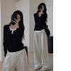 Slim Fit Long Sleeve T-Shirt Autumn Spring Irregular Splicing Base Layer Shirt Pear Shape Body Pattern Knitted Polyester Fiber
