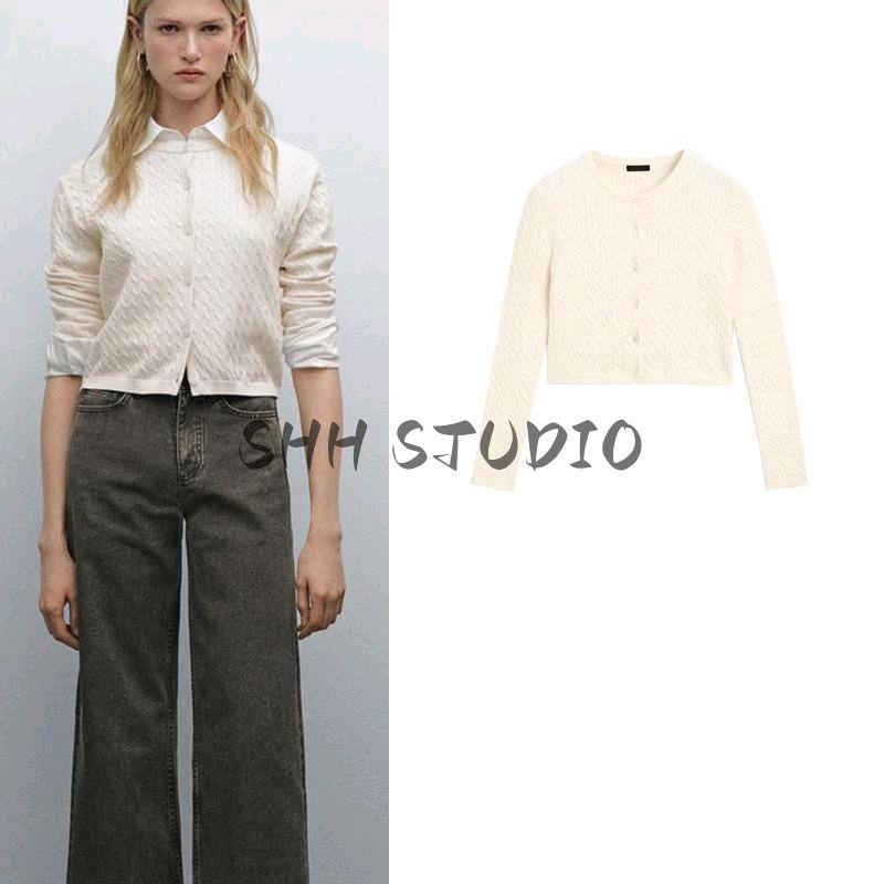 MD Spring New Women's Clothing Casual French Lady Style Cotton Twisted round Neck Knitting Cardigan 5745641
