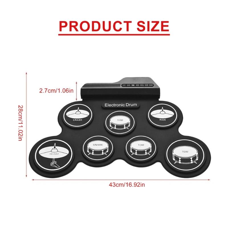Electric Drum Set 7 Drums Kids Practice Pad Electronic Drum Set with Built in Speakers, Drum Sticks, Headphone Out Jacks