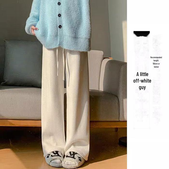 Pantalones de Café de Pierna Ancha y Cintura Alta para Mujer - Versátiles para Primavera, Otoño e Invierno con Terciopelo Plus, Corte Holgado, Estilo Casual Drapeado.