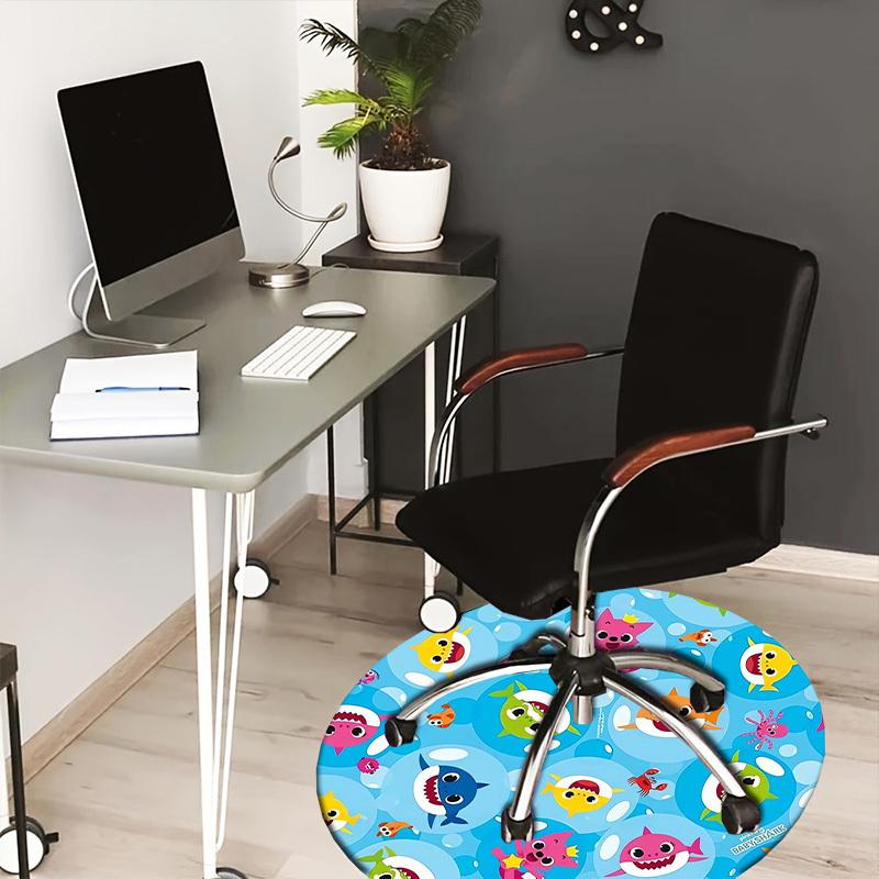 1pc Baby Shark Pattern Round Carpet, Made of Polyester,Perfect for Decorating Office Chairs, Living Rooms Fplt134