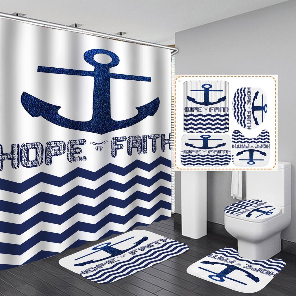 Anchor 3D Digital Printing Bathroom Four-Piece Shower Curtain Curtain