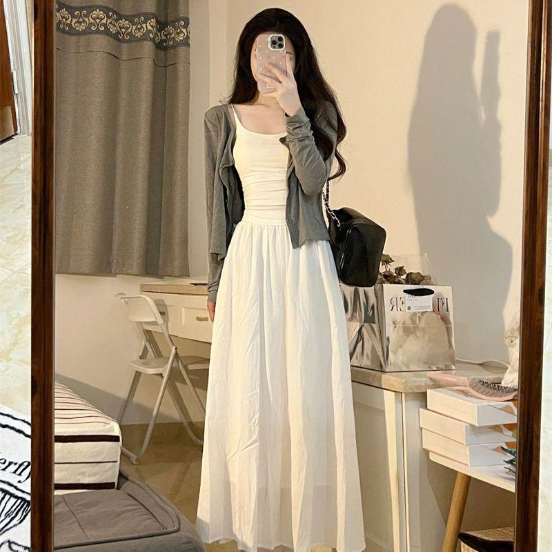 2025 Early Autumn Women's Three-Piece Set: Cardigan, Camisole, and Slimming Skirt