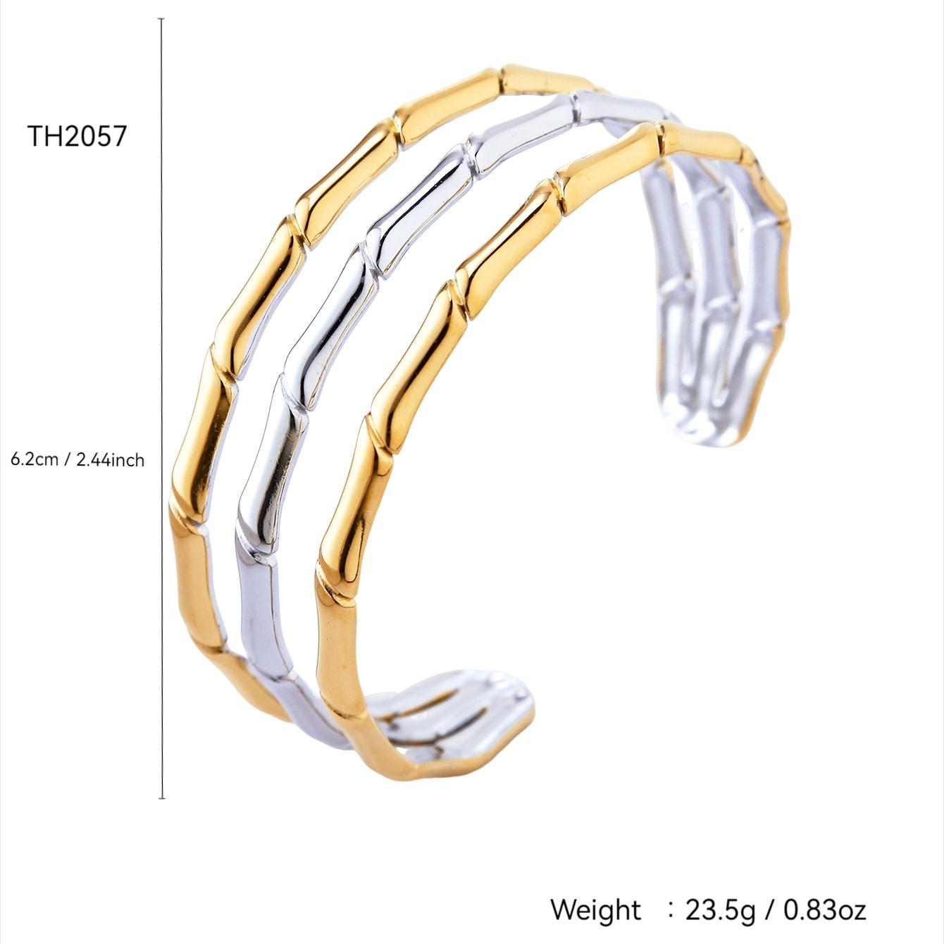 

Модный Простой Шарм Личности Холодный Стиль Нержавеющая Сталь 18K Золотое Покрытие Геометрический Узор Бамбуковый Браслет Женский Циркон