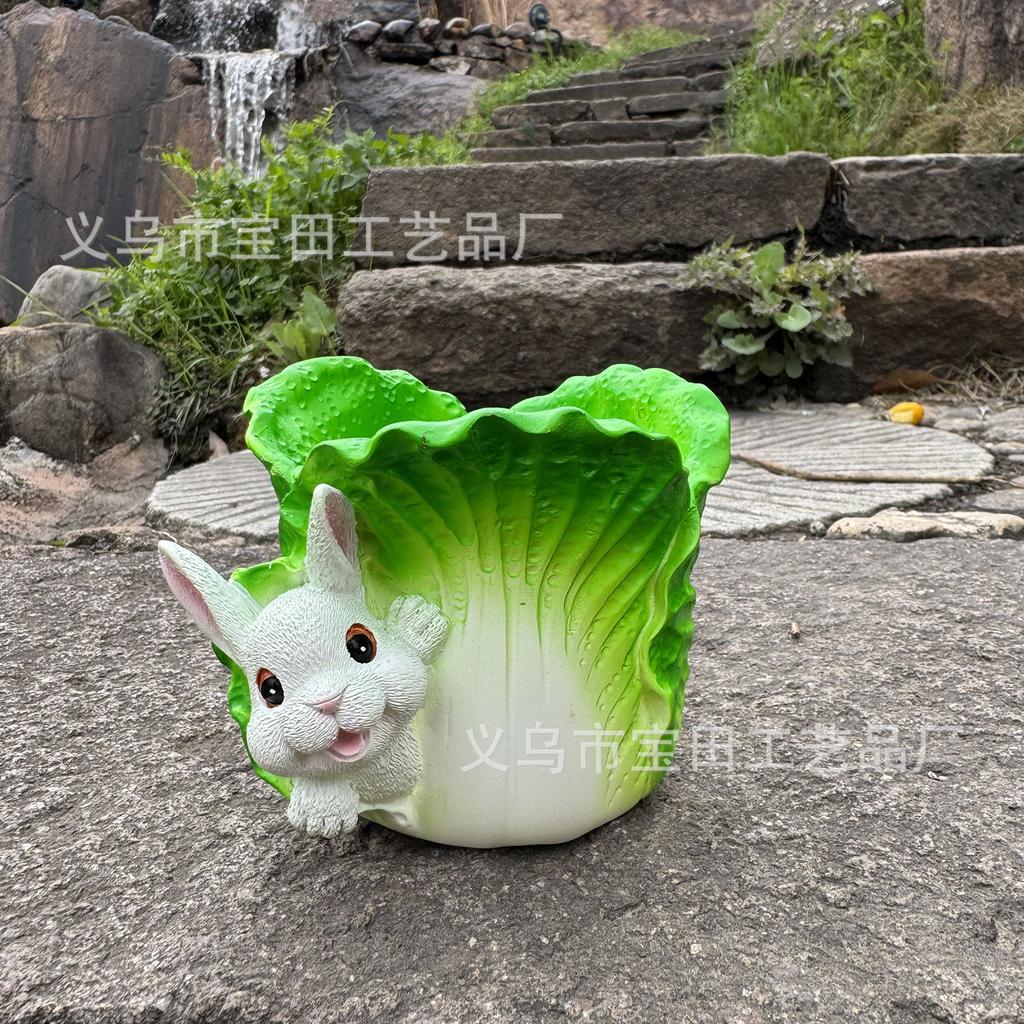 European Cabbage Rabbit Resin Succulent Flower Pot Green Plant Flower Pot Garden and Home Desktop Decoration Flower Pot