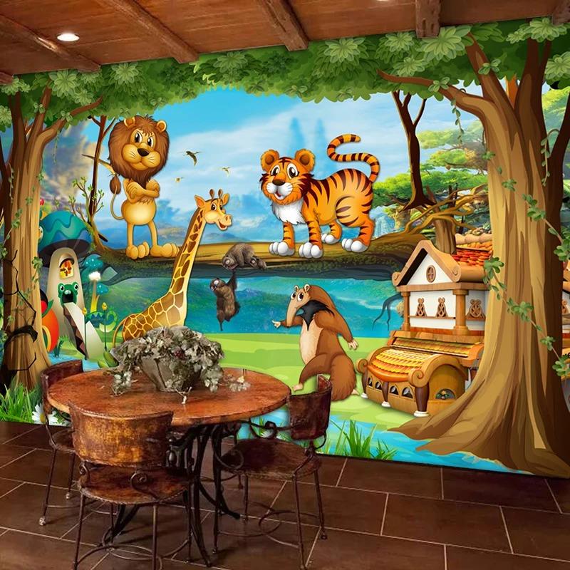 Beautiful Cartoon 3d Wall Murals Forest Animal World Photo Wallpaper For Children Room Frescoes