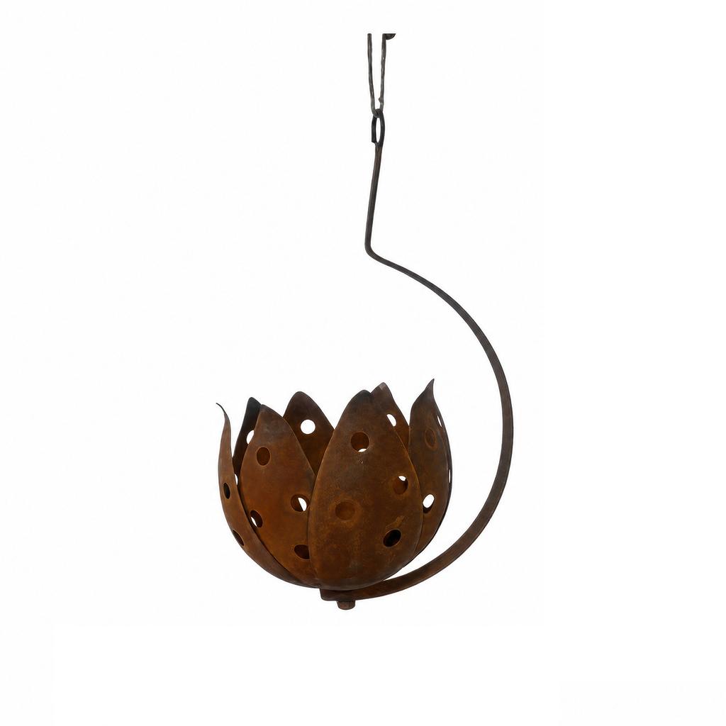 Outdoor Hängender Metallkerzenhalter Rost-Finish Eisen Blumen-Design Garten Terrassenlaterne Dekorative Hängende Kerzenhalterung