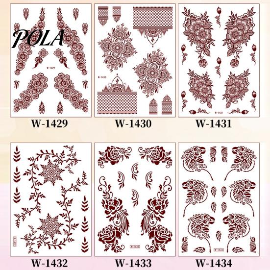 Henna Tattoo Stickers, Red Brown Waterproof Lace Temporary Tattoos, Indian Mehndi Body Art for Hands Feet, Festival Makeup