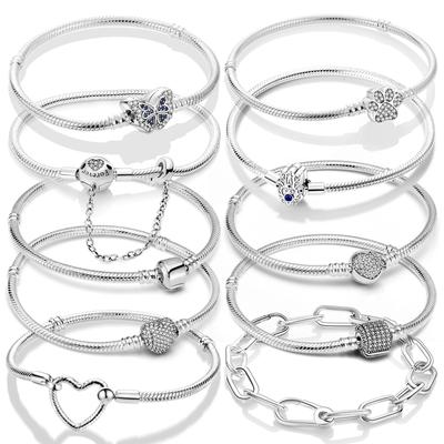 Modetrend 925 Silber Schlangenkettenverschluss Bettelarmband Passend für Original-Perlenanhänger DIY Schmuckherstellung für Frauen Geburtstagsgeschenk