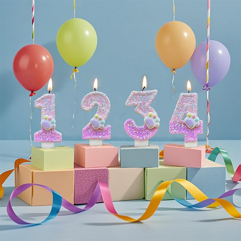 1PC Non-Toxic Soy Wax Candles Candle Adorable Cat Paw & Number Candle Set Cat Claw Digital Birthday Candle 7.5x4cm