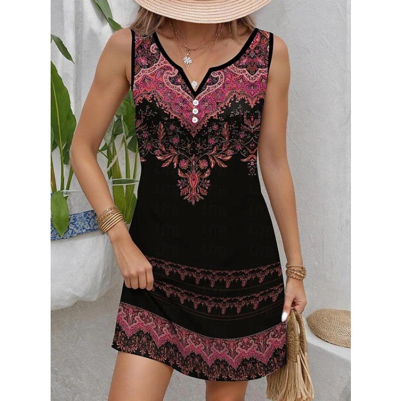 QICED Fashion Summer Spring Sleeveless V-Neck Casual Dresses