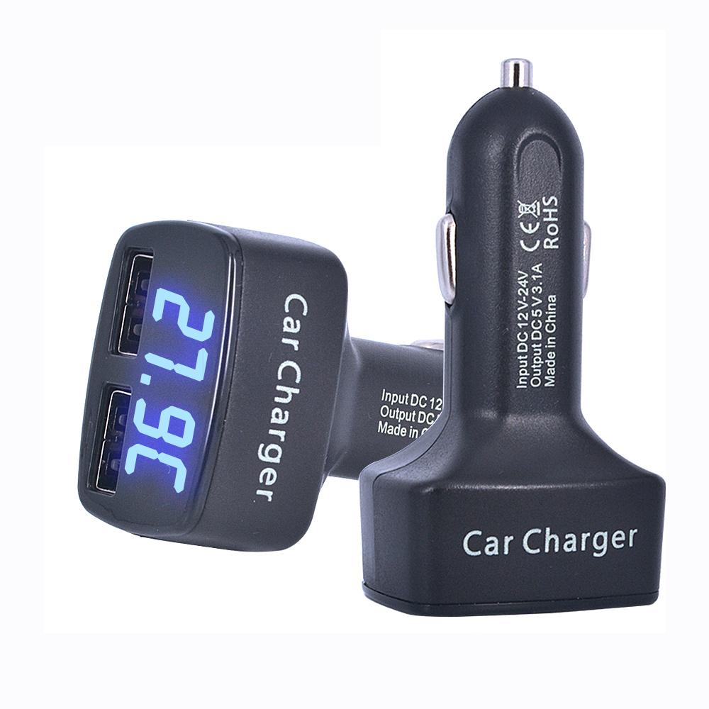 Car Charger Adapter 4 in 1 Dual USB 31A Fast Charging with LED Display Voltage Current Temperature Monitor Digital Display Phone