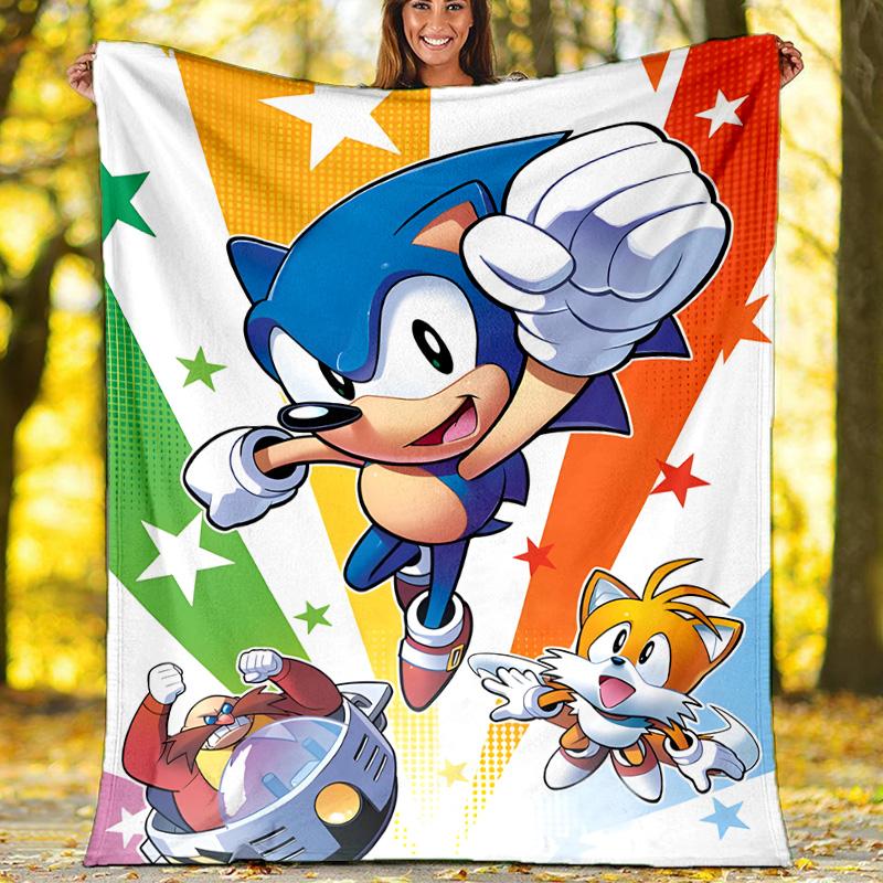 1pc Sonic5 Theme Soft Flannel Throw Blanket - Digital Print, Polyester, Cozy for All Seasons, Perfect for Outdoor, and Travel