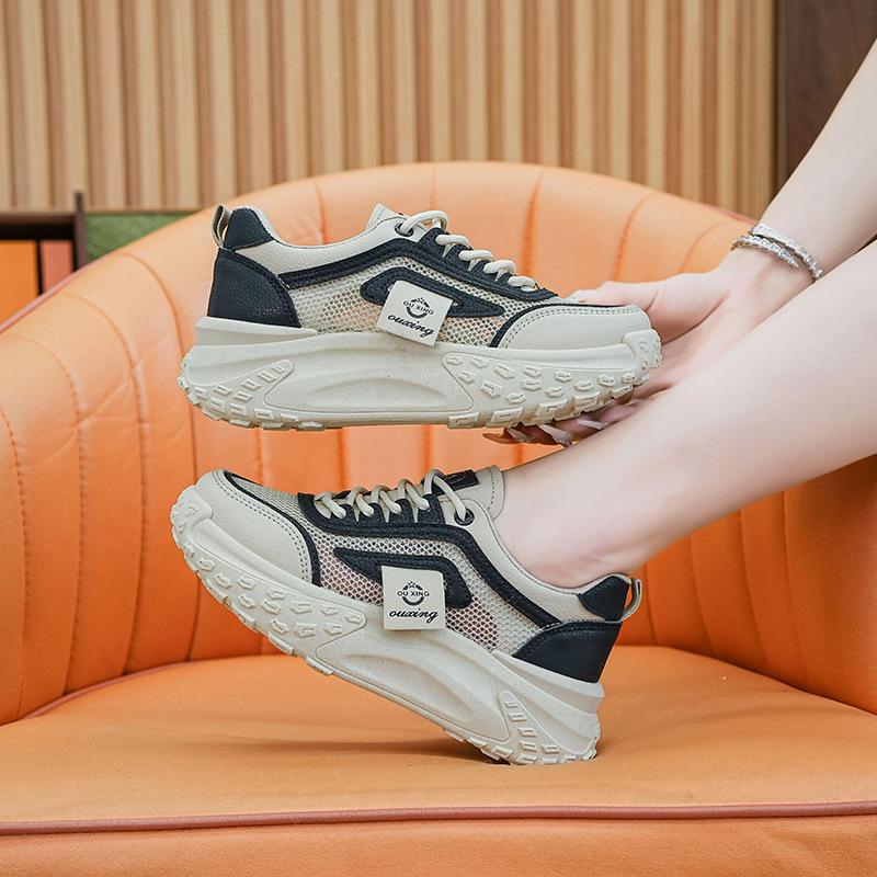 Mesh-Plateau Weiße Schuhe Damen Neu Frühling und Sommer Dad-Schuhe Damen Atmungsaktiv Vielseitig Lässige Sportschuhe