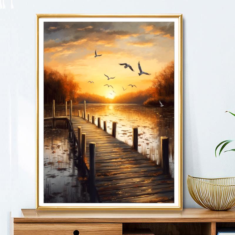 5d DIY Diamond Painting Cross Stitch Sunset Scenery Seagulls Diamond Embroidery Mosaic Home Decor
