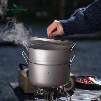 Biwei Outdoor 2.2L Pure Titanium Camping Pot & Steamer Set - Lightweight & Portable (No Bargaining)