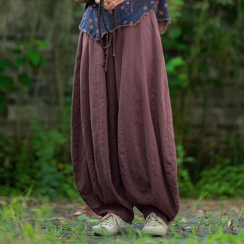 Women's Artistic Retro Loose Cotton Linen Pumpkin Patchwork Lantern Pants