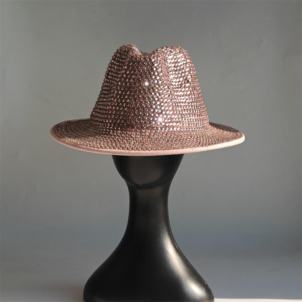Blue/Beige Pearl Fedora Hat Bling Fedora Jazz Hats For Men And Women Handmade Advanced Fashion Outdoor Party Stage Hat