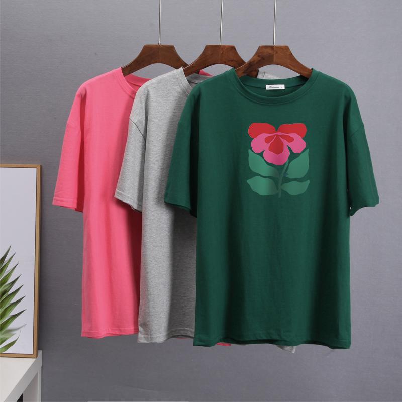 Hirsionsan Harajuku Blommig T-shirt Dam Sommar Chic Goth Kläder Abstrakt handritad grafisk T-shirt Lösa bomull Damöverdelar