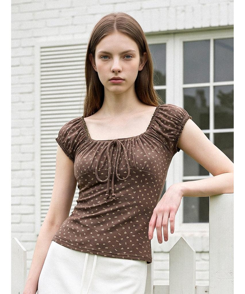 Poebeo21 Lovely Flower Ribbon Off-Shoulder Short Sleeve T-Shirt (Ftdbts065)