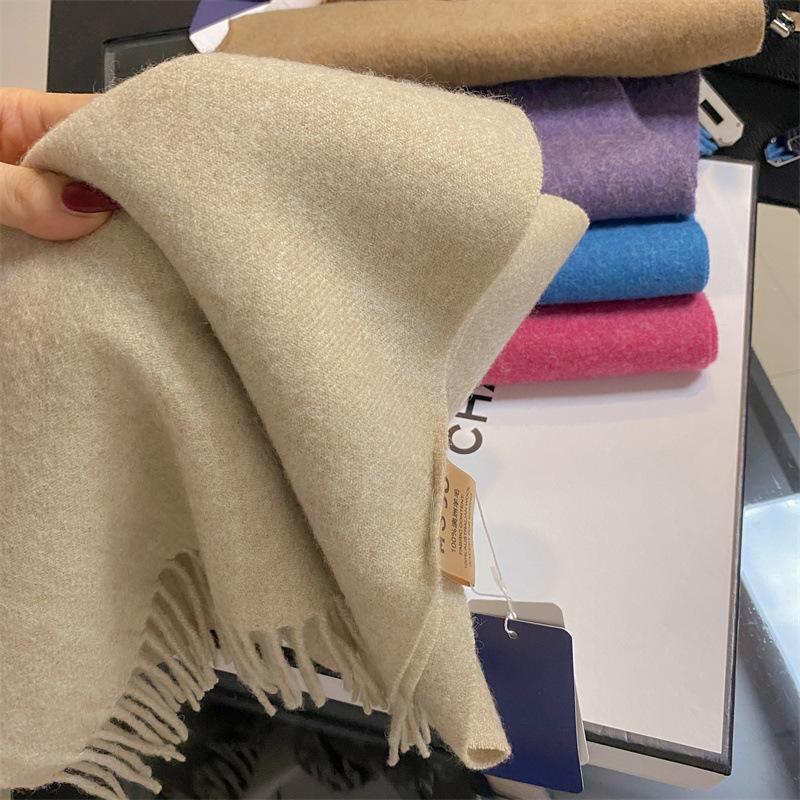 Australia  Wool Clip Flower Solid Color Scarf Women'S Autumn And Winter  Unisex High-End Versatile Gift Soft Comfortable
