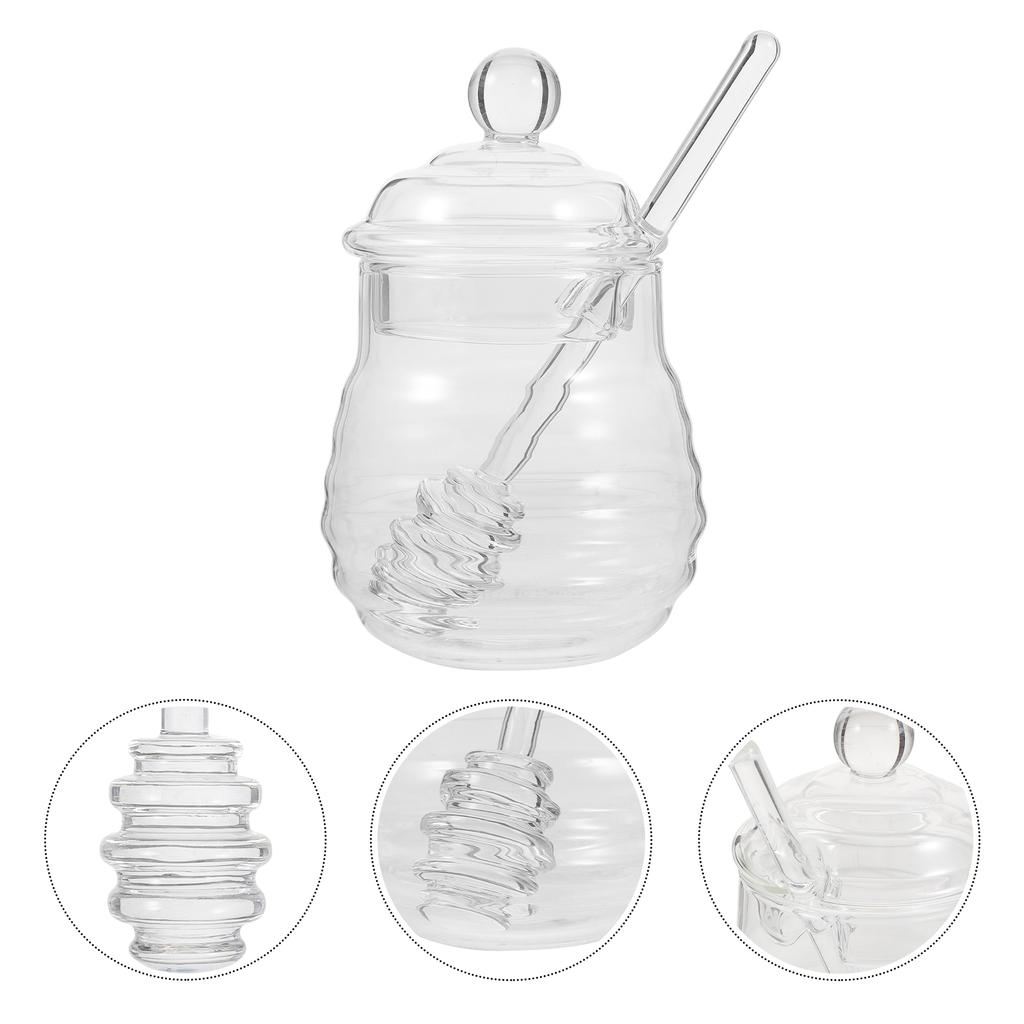 250ml Glass Honey Pot Clear Jam Jar Set with Dipper and Lid for Home Kitchen Use clear honey pot bee honey pot