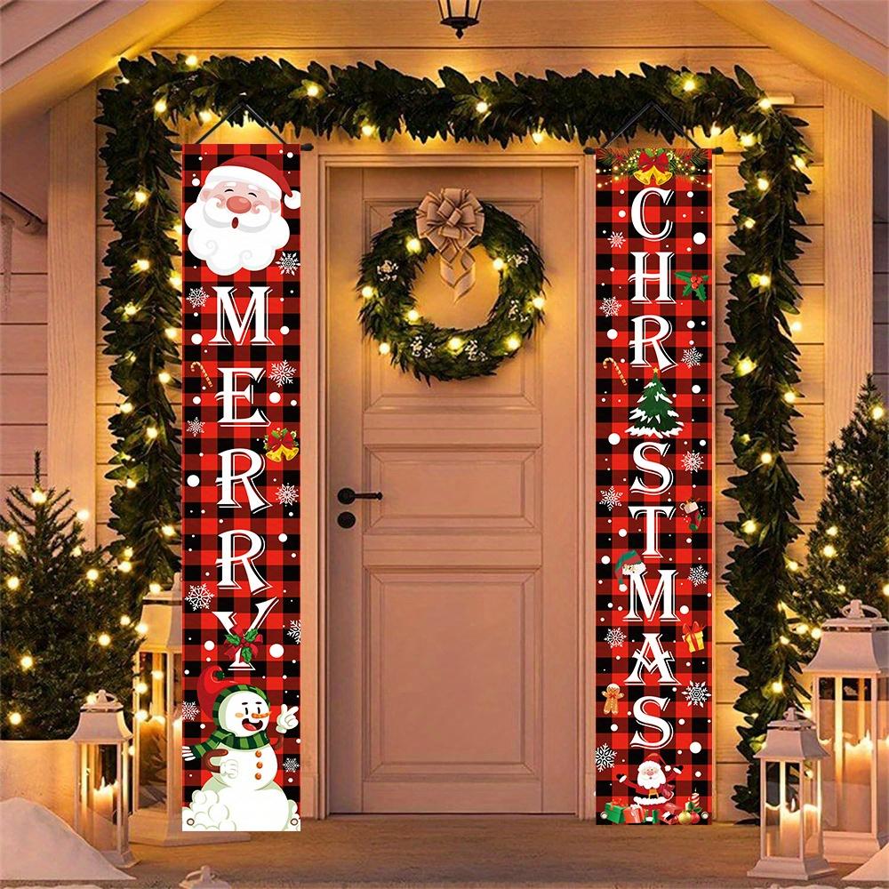 Merry Christmas Porch Sign 1 Pair Polyester Indoor Outdoor Decor