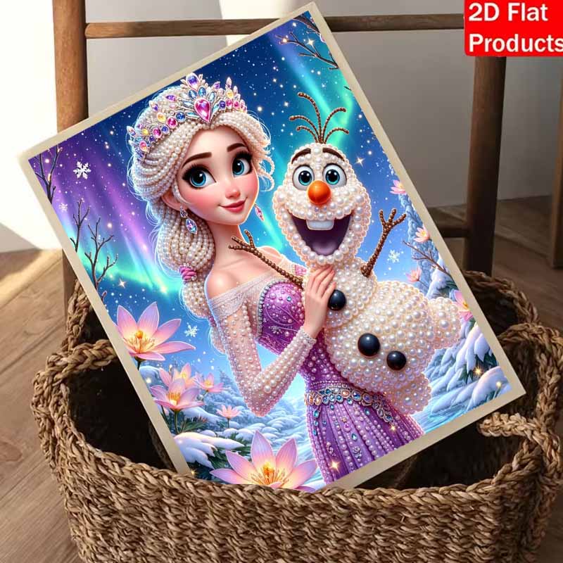 Disney Elsa pearl painting handmade diy pearl art painting simple living room hanging painting decoration with aurora and snowflakes
