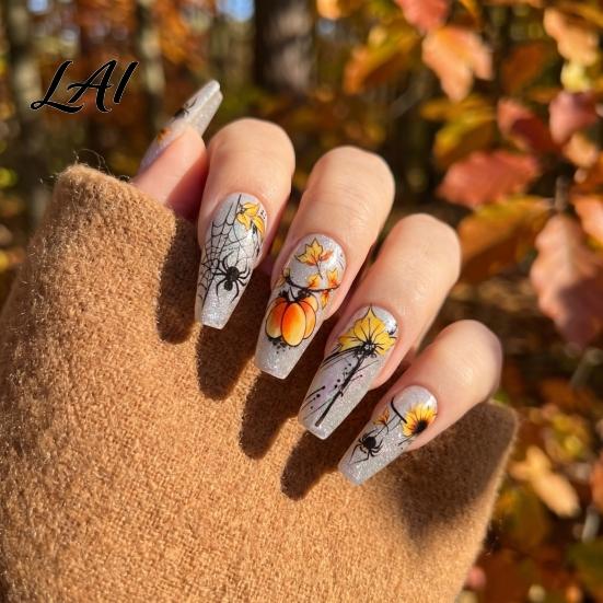 Nail Art Supplies Women Stickers for Autumn Halloween Pumpkin Spider Web Skull Flame Beginners Manicure Decal DIY Holiday Party Decoration