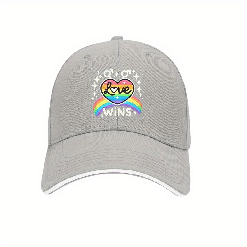Rainbow Love Heart Pride Baseball Cap Polyester Casual Adjustable Low Profile Cap for Unisex