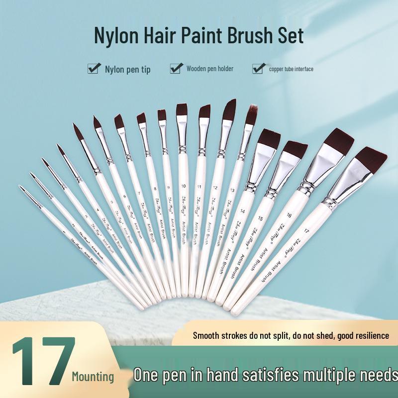 17-Piece Face Painting Brush Set: Hook Line, Embossing, Row, Flat, Oblique, Petal Brushes