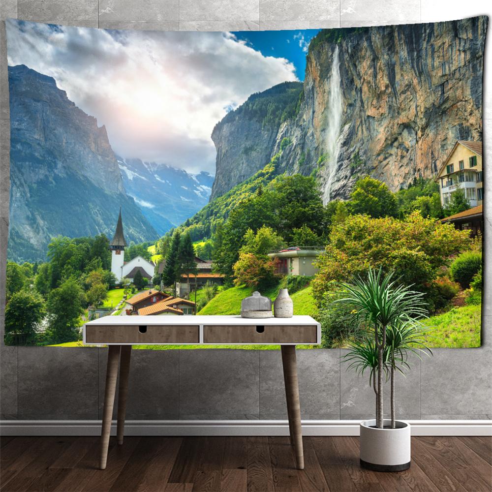 Hilltop House Wandteppich, Wandbehang, Naturlandschaft, Hippie, Bohemian, Ästhetik, Zimmer, Wohnzimmer, Heimdekoration