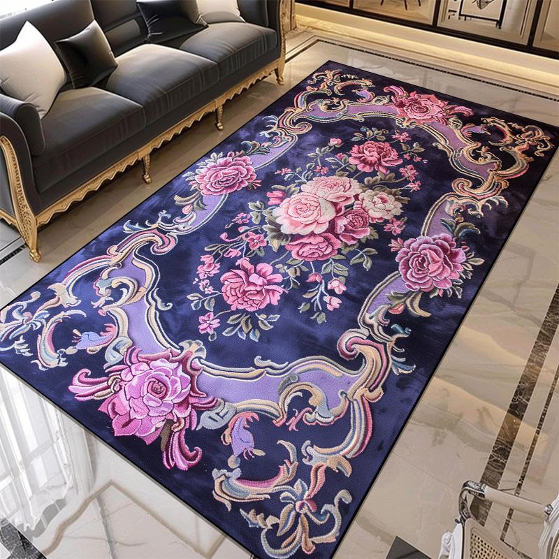 European Style Flower Pattern Carpet Living Room Retro Decoration Rugs for Bedroom Large Area Non-slip Mat Easy Clean Washable